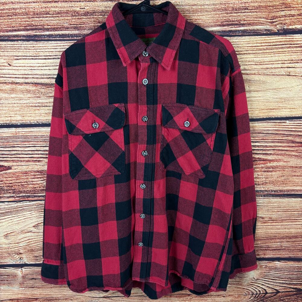 Y2k Stillwater Supply Co. Red & Black Heavy Flannel Button Up Shirt